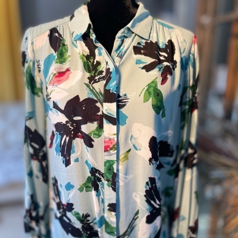 The Limited Light Blue Floral Button-Up Blouse